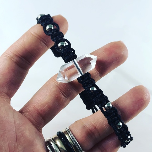 Crystal quartz bracelet .double point crystal quartz macrame adjustable bracelet - Picture 3 of 9