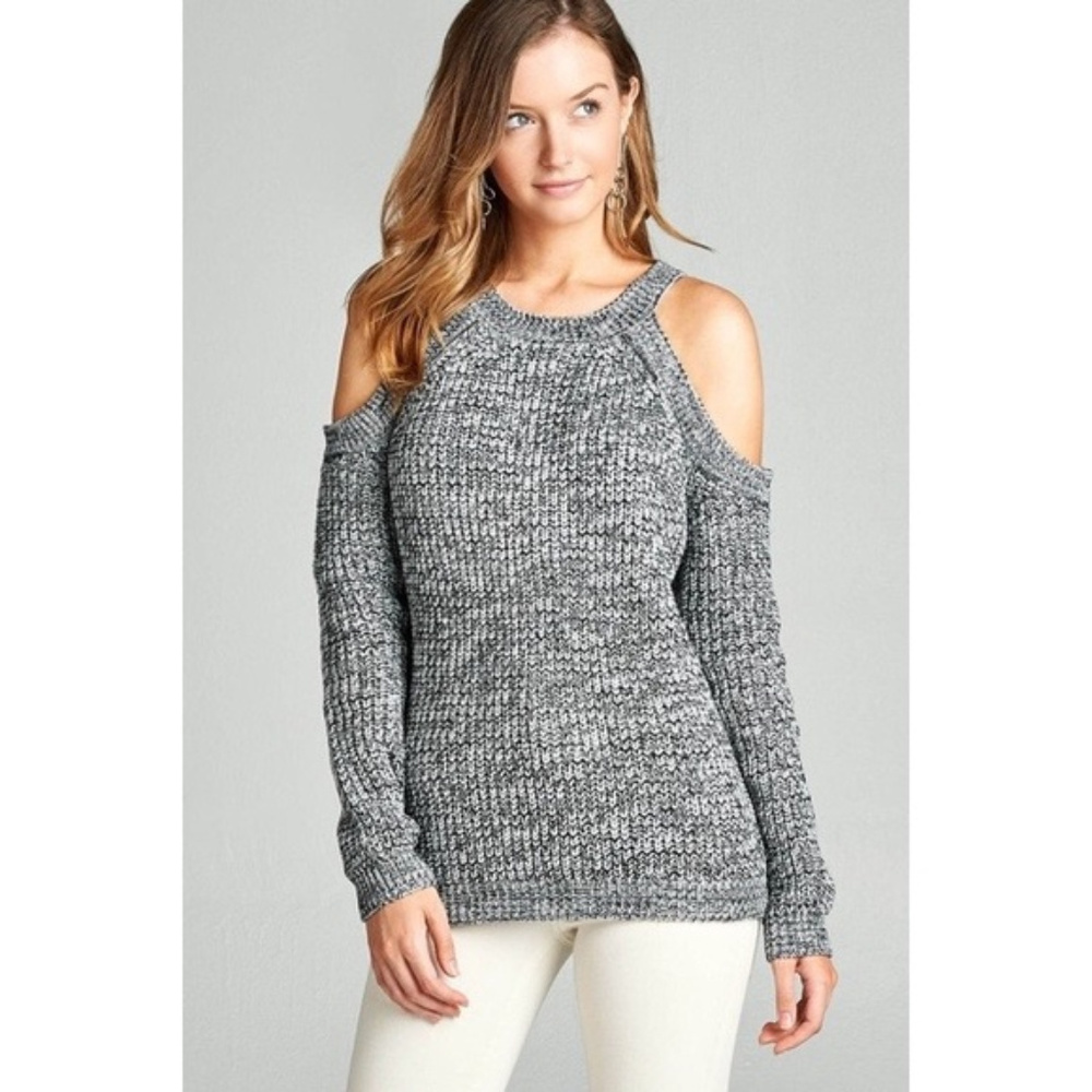Cold Shoulder Knit Sweater - Gray