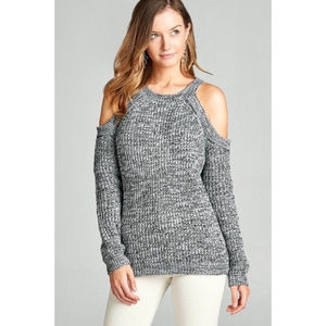 Cold Shoulder Knit Sweater - Gray