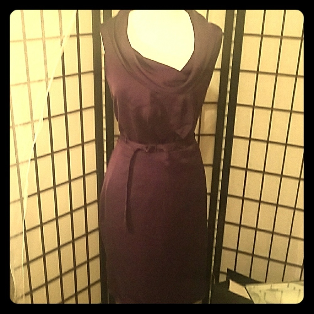 Cowl neck belted dress