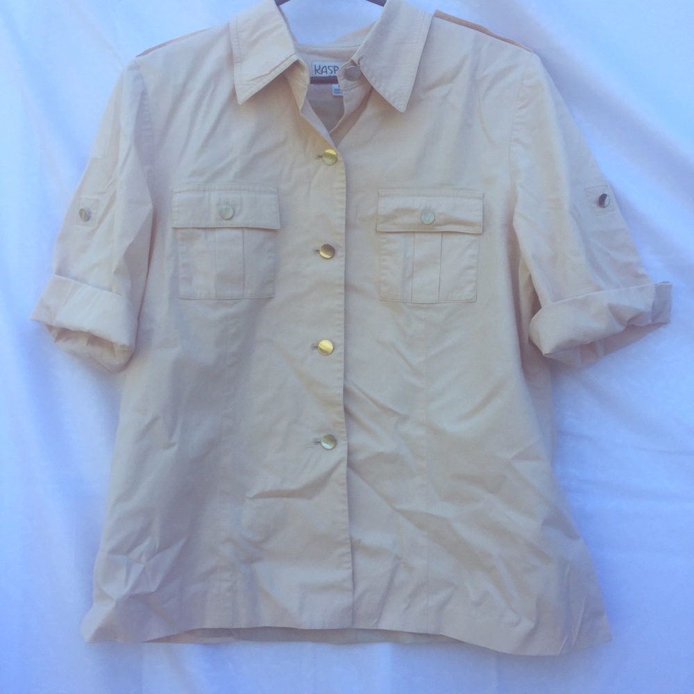 Kasper Top Button Up Sz 10 Khaki Casual