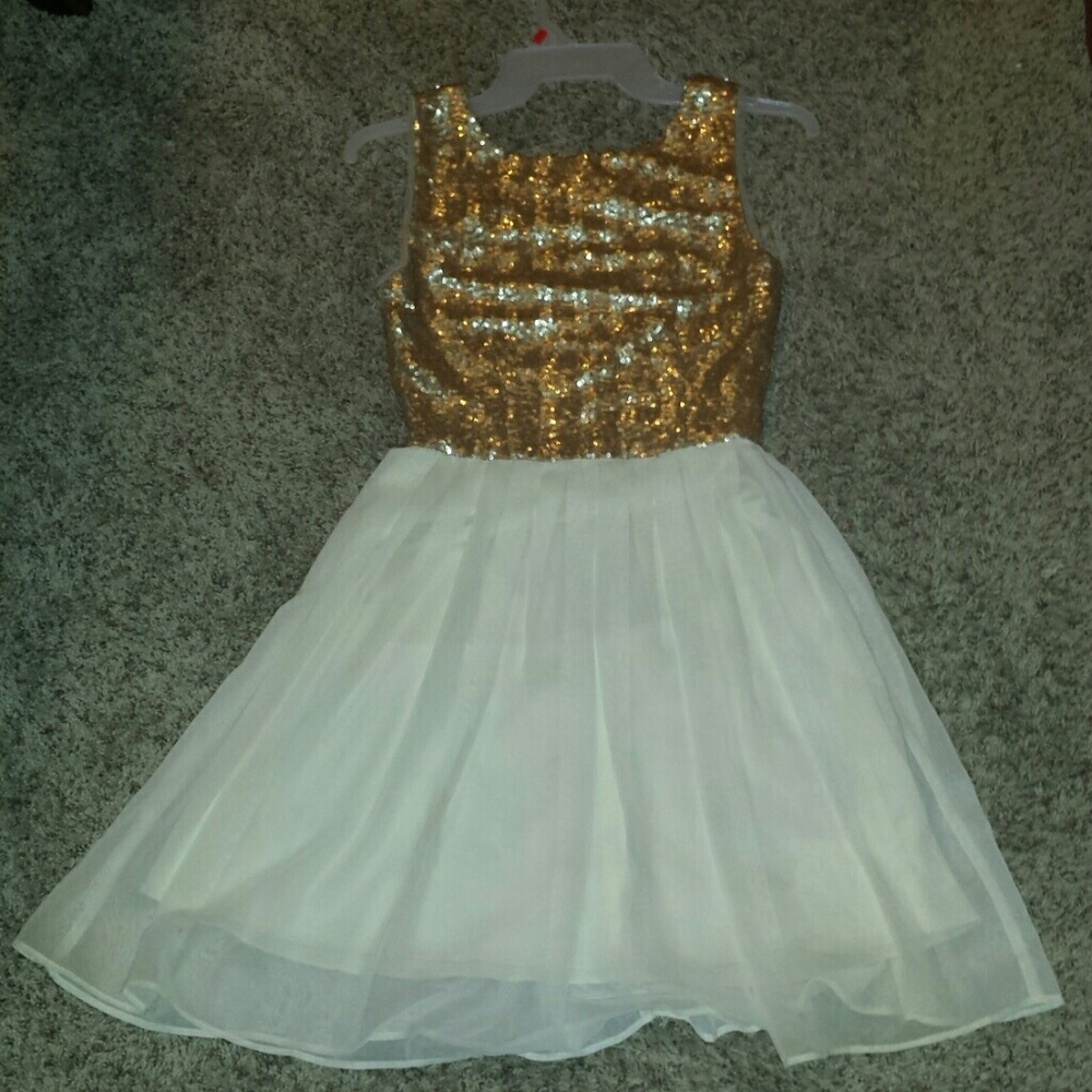Junior sequin bodice sheer skirt overlay 3/5 dress