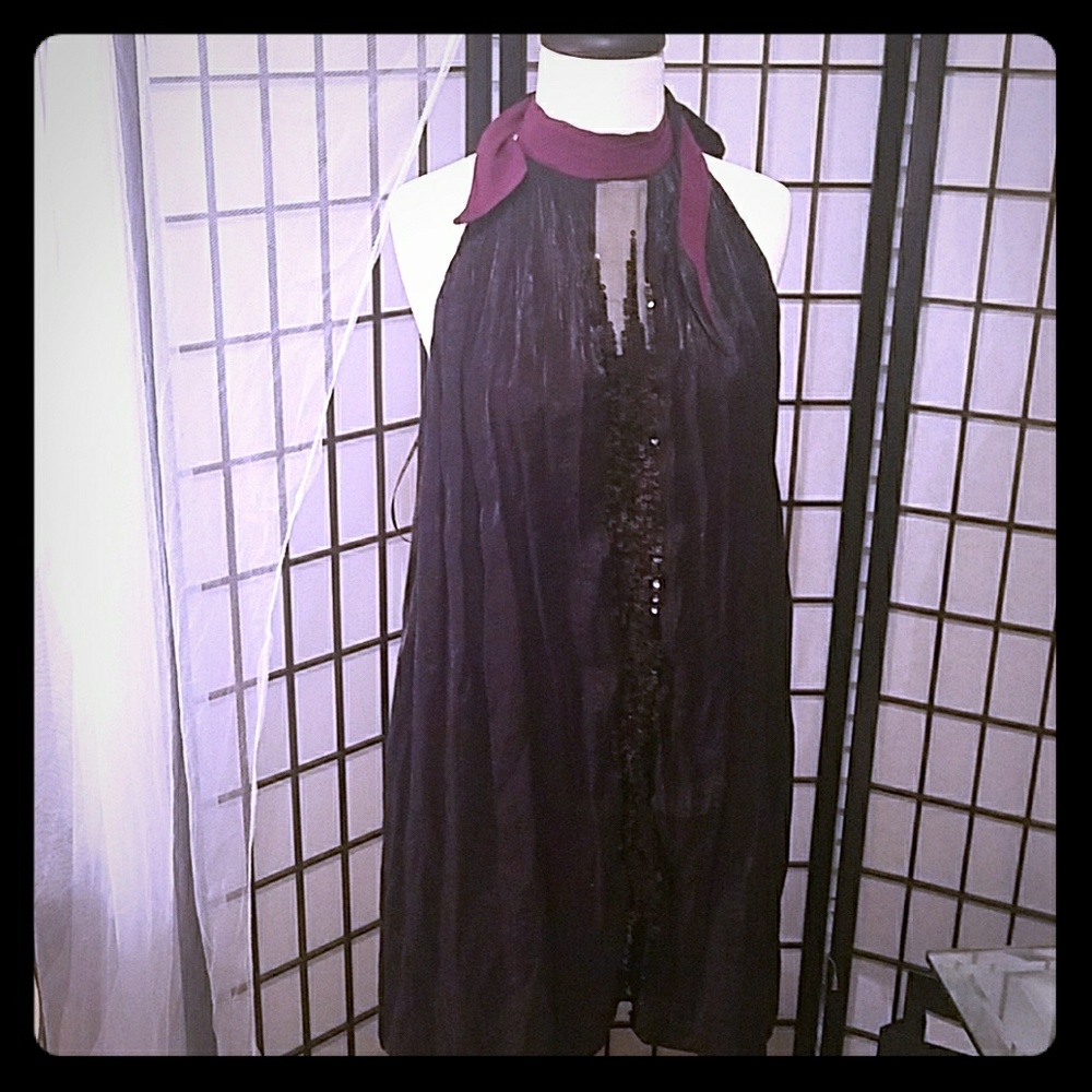 Embellished tie neck dress