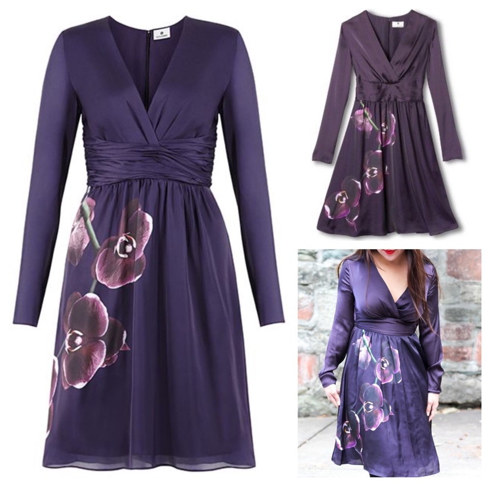 Deep plum dress with orchid design