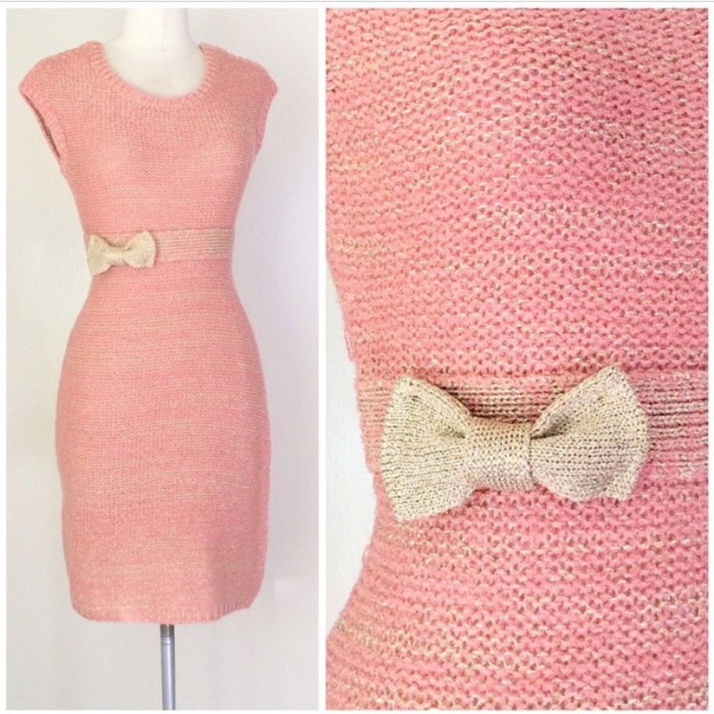 Pink and gold metallic knit dress