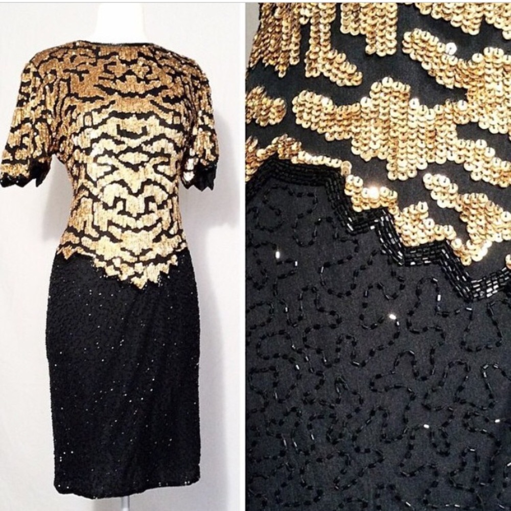 Gold & Black Vintage Sequin Dress