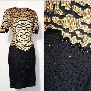 Gold & Black Vintage Sequin Dress
