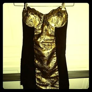 bebe gold& black mini-dress