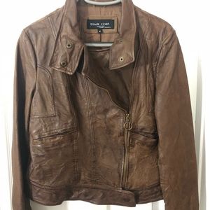 Black Rivet Crinkle Nappa Leather Moto Jacket