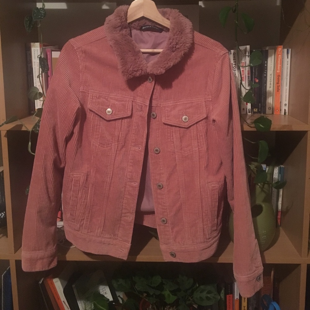 Brandy Melville pink corduroy & faux fur jacket