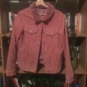 Brandy Melville pink corduroy & faux fur jacket