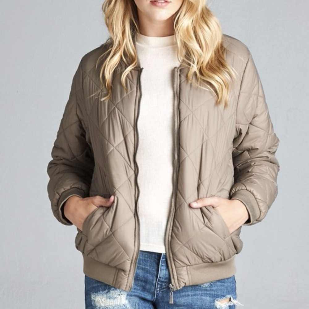 ONLY ONE 2X LEFT-Khaki Quilted Bomber Jacket - Picture 4 of 4