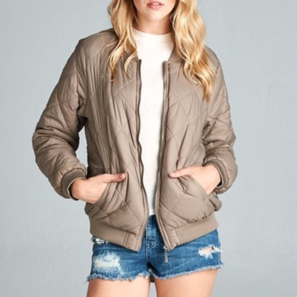 ONLY ONE 2X LEFT-Khaki Quilted Bomber Jacket - Picture 3 of 4