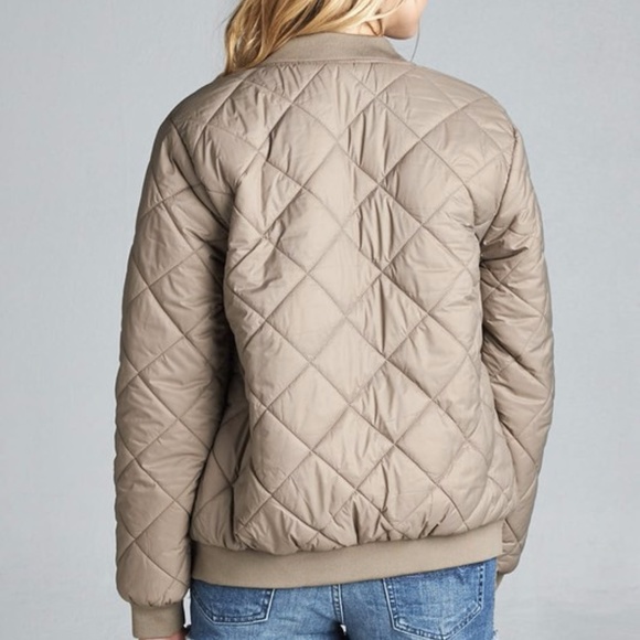ONLY ONE 2X LEFT-Khaki Quilted Bomber Jacket - Picture 2 of 4