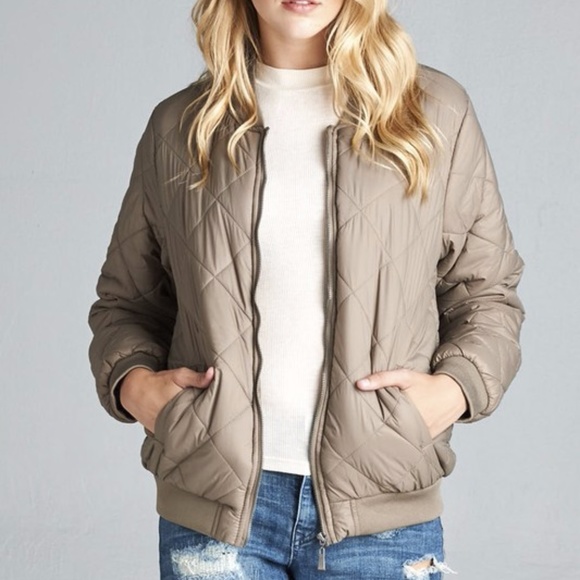 ONLY ONE 2X LEFT-Khaki Quilted Bomber Jacket - Picture 4 of 4