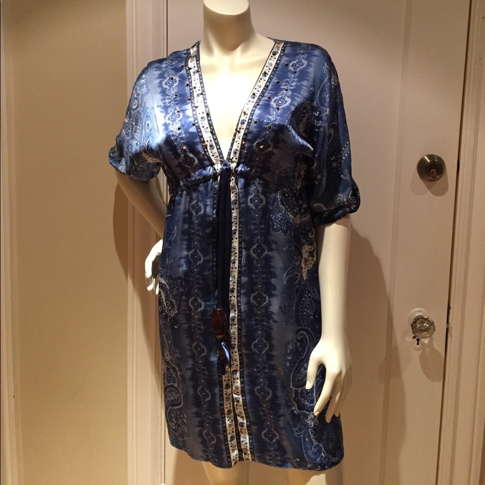 SINGLE DRESS - 100% Silk Blue/White Dress - Picture 2 of 4