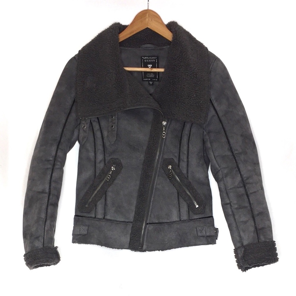 Guess coat fur suede moto jacket