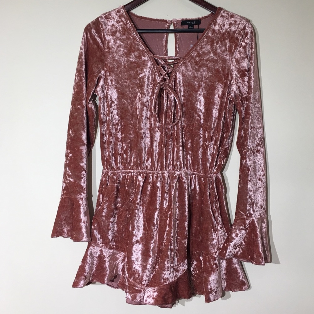 Deep Pink Velvet Romper NWT - Picture 3 of 6