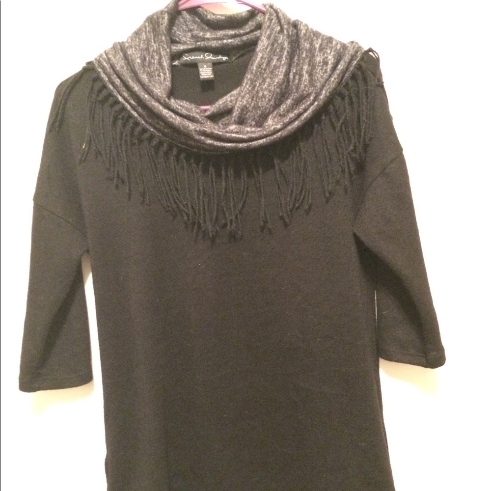 Black Sweater with Attached Scarf