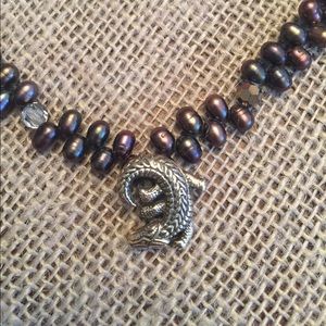 🎄Freshwater Pearl sterling silver Gator Necklace