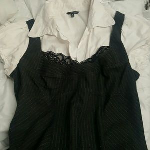 Maurices White Collar Pin Strip and Lace Shirt