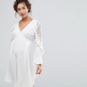 Asos Maternity Queen Bee White Lace Ruffle Dress