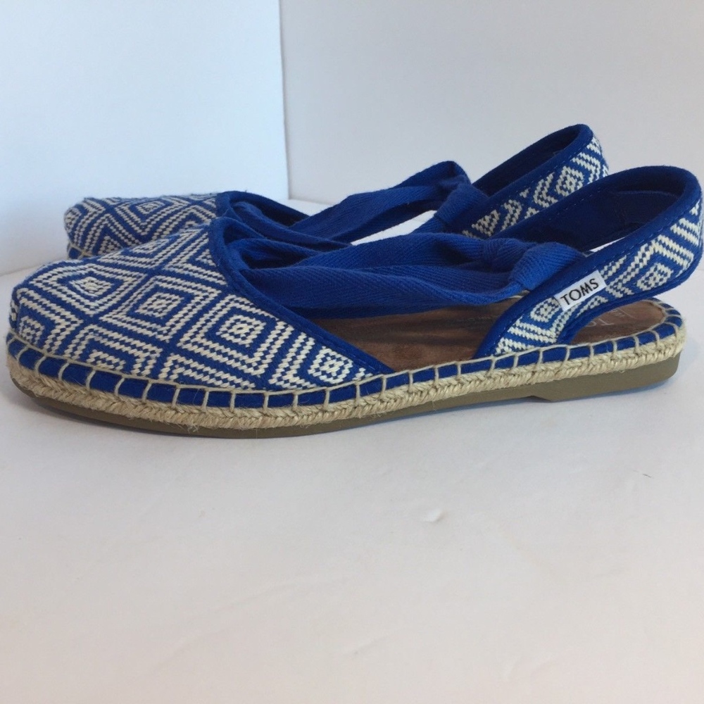 Toms Bella Blue Lace Up Espadrille Flats Size 6