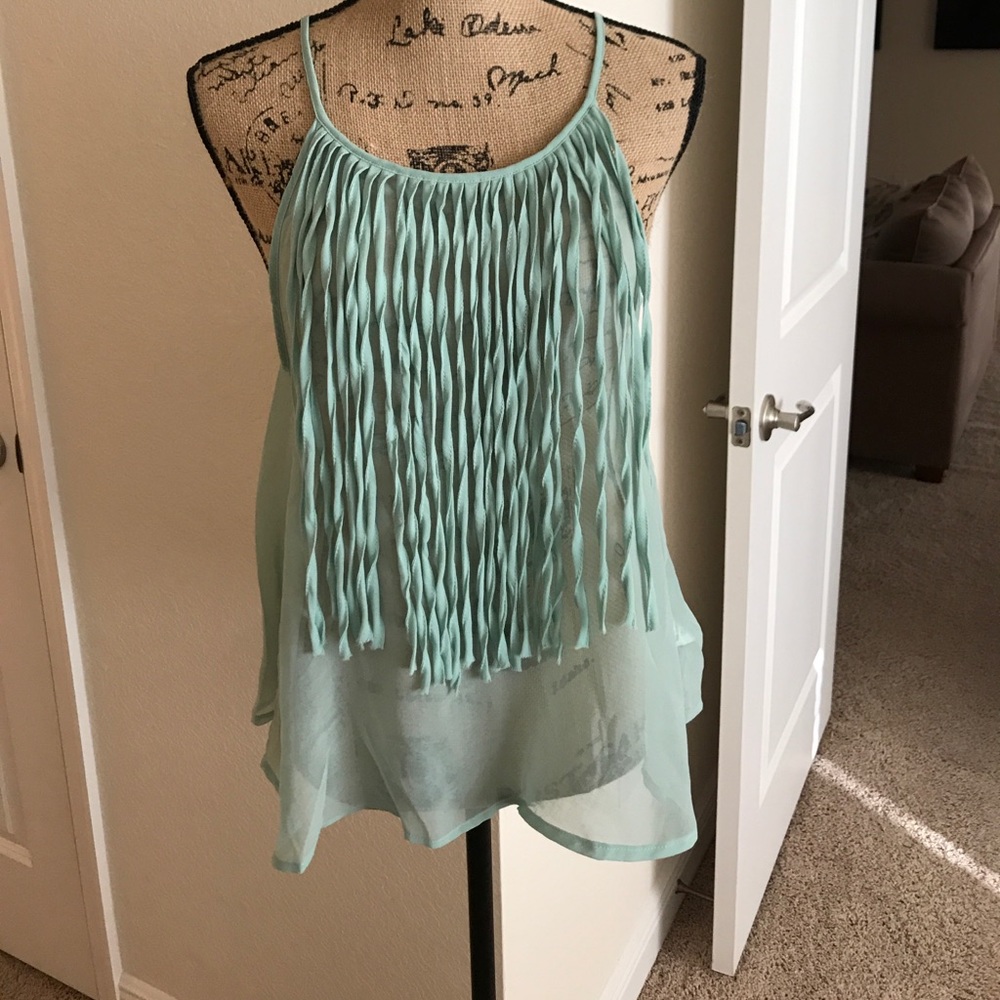 Gorgeous sea green top with fringe