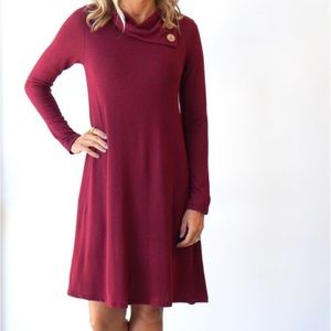Soft Burgundy Button Collar Dress