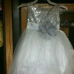 Silver Sequined Bodice w/ Double Layered Mesh Dres