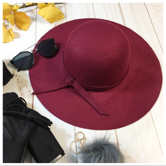 Burgundy bow tie floppy hat - Picture 2 of 5