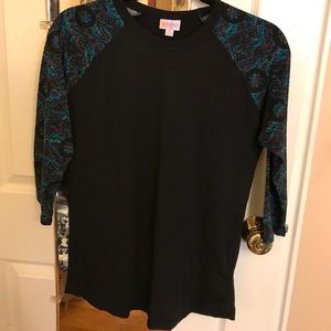 LulaRoe Black Randy T with colorful sleeves