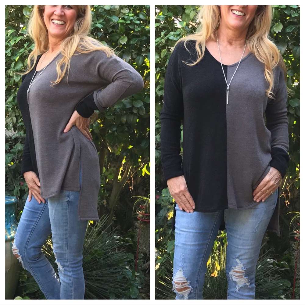 LAST 🔘 Color Block Aesthetic Raw Edge Knit Tunic - Picture 3 of 8