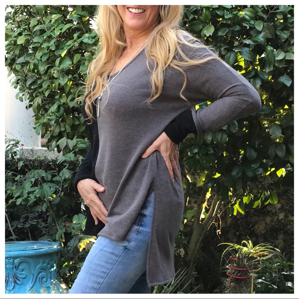 LAST 🔘 Color Block Aesthetic Raw Edge Knit Tunic - Picture 4 of 8