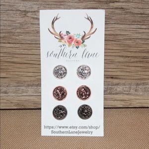 Silver, Rose Gold & Gunmetal Druzy Set - 8mm