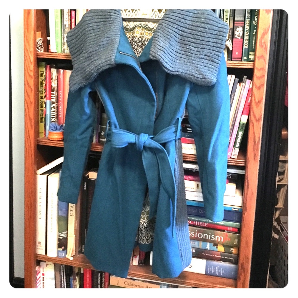 Teal anthropology 3/4 length coat