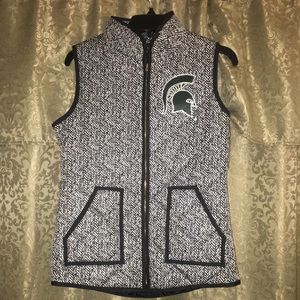 MSU black and white herringbone quilted vest (S)