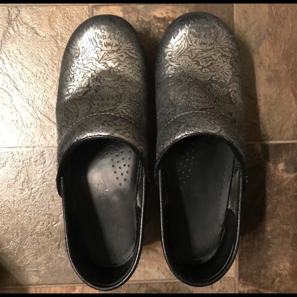 Silver Dansko Clogs. Size 36.