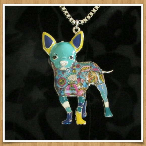 Bonsny Jewelry - Chihuahua Dog Enameled Pendant Necklace by Bonsny