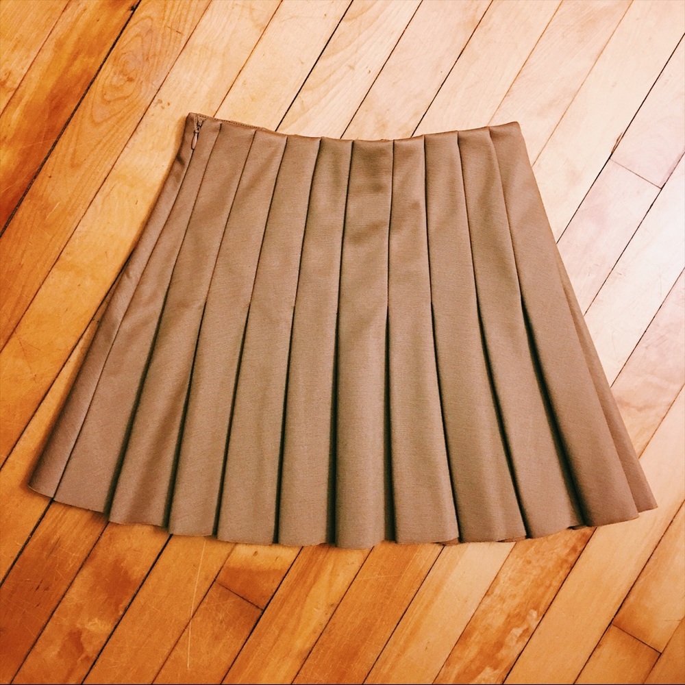 Tan pleated skater skirt
