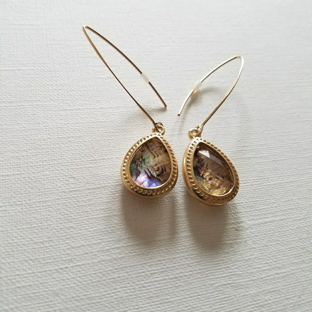 Abalone antique metal pull thru earrings