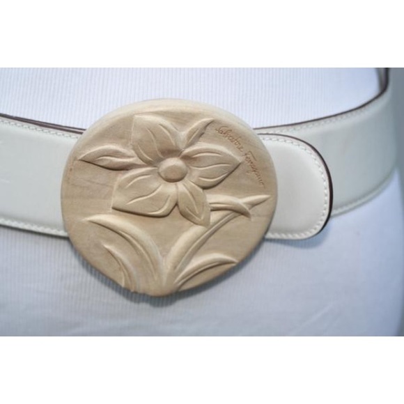 Salvatore Ferragamo Carved Wooden Flower Belt