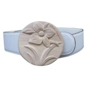 Salvatore Ferragamo Carved Wooden Flower Belt
