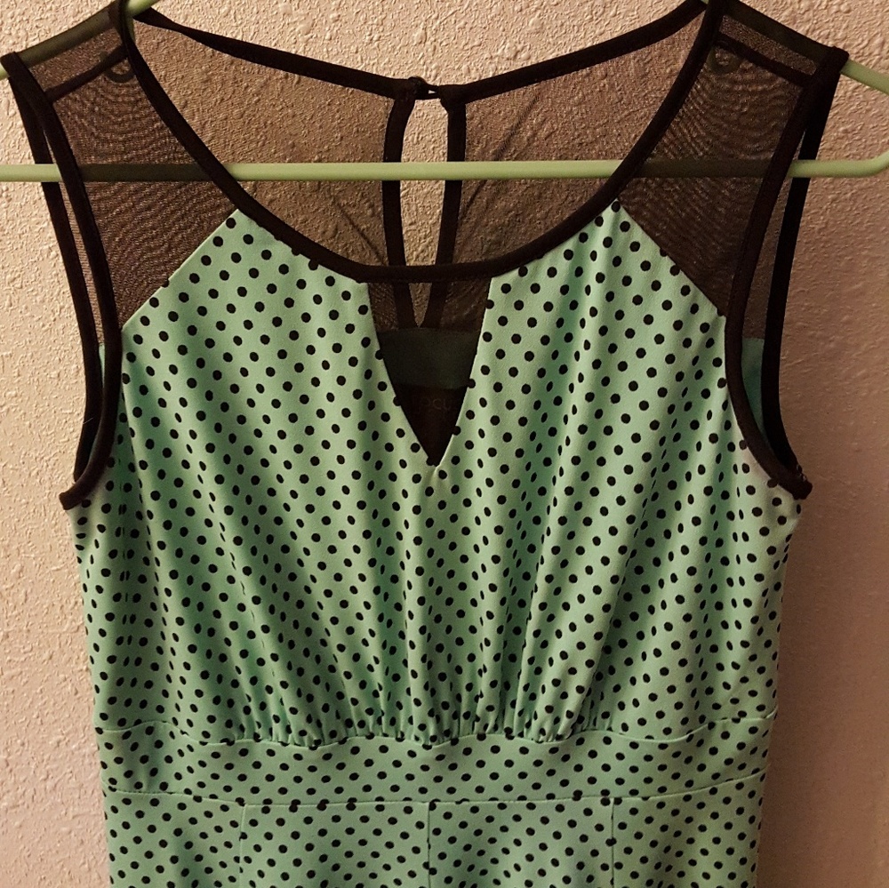 Mint green and black polka dot retro style dress