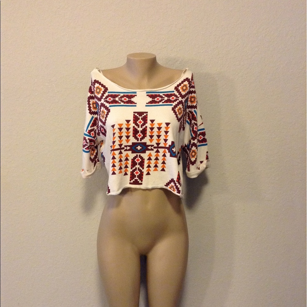 Forever 21 Aztec western Print knit crop top