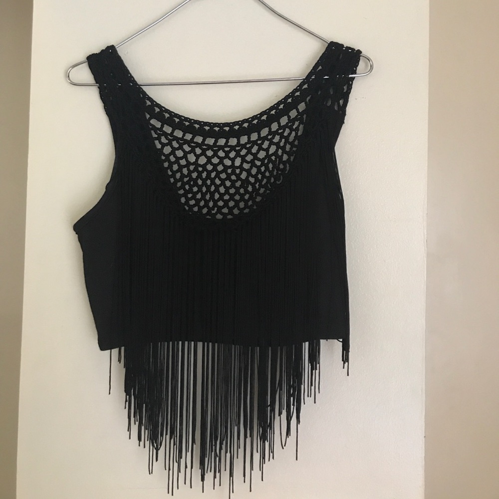 Black Crop Top with Tassels size small