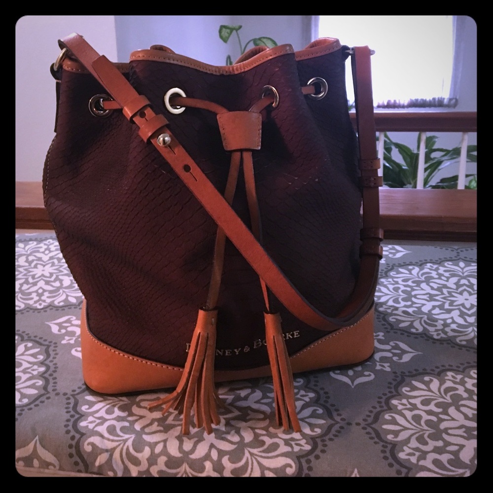 Burgundy Snake Print Dooney & Bourke Bucket Bag