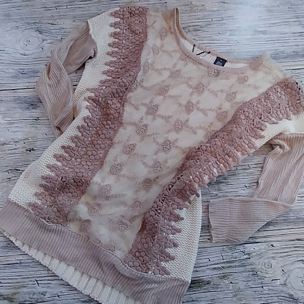 BKE Boutique sheer front panel sweater size small