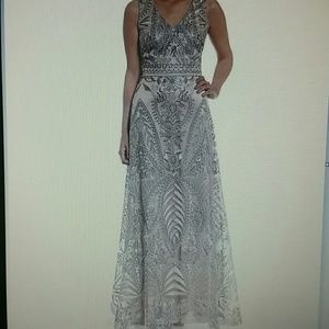 David Meister vintage v-neck metallic embroidered