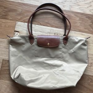 Longchamp Large LePliage Nylon Shoulder Tote Beige